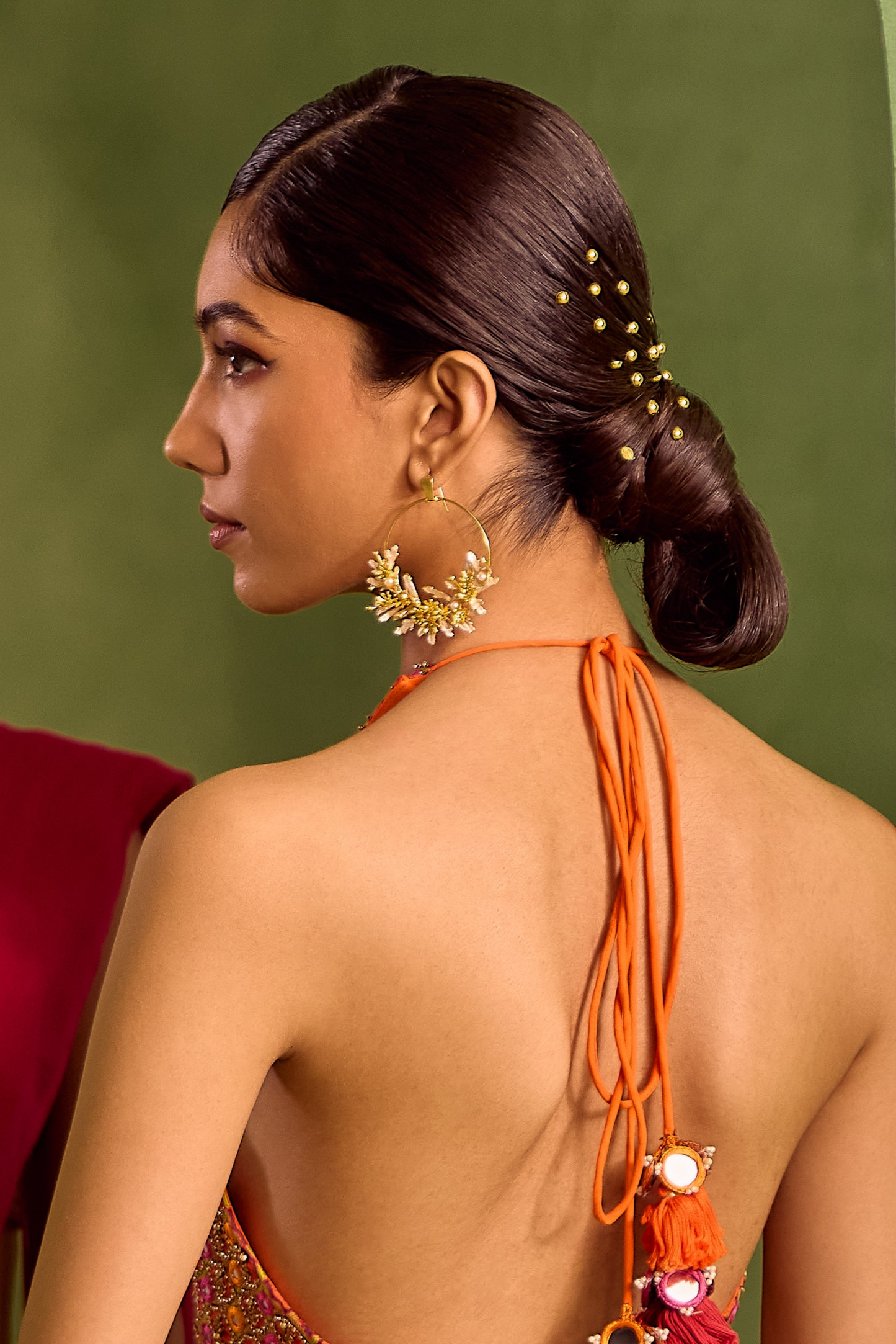 Blooming Crescent Chandbali Earrings - Snowy White