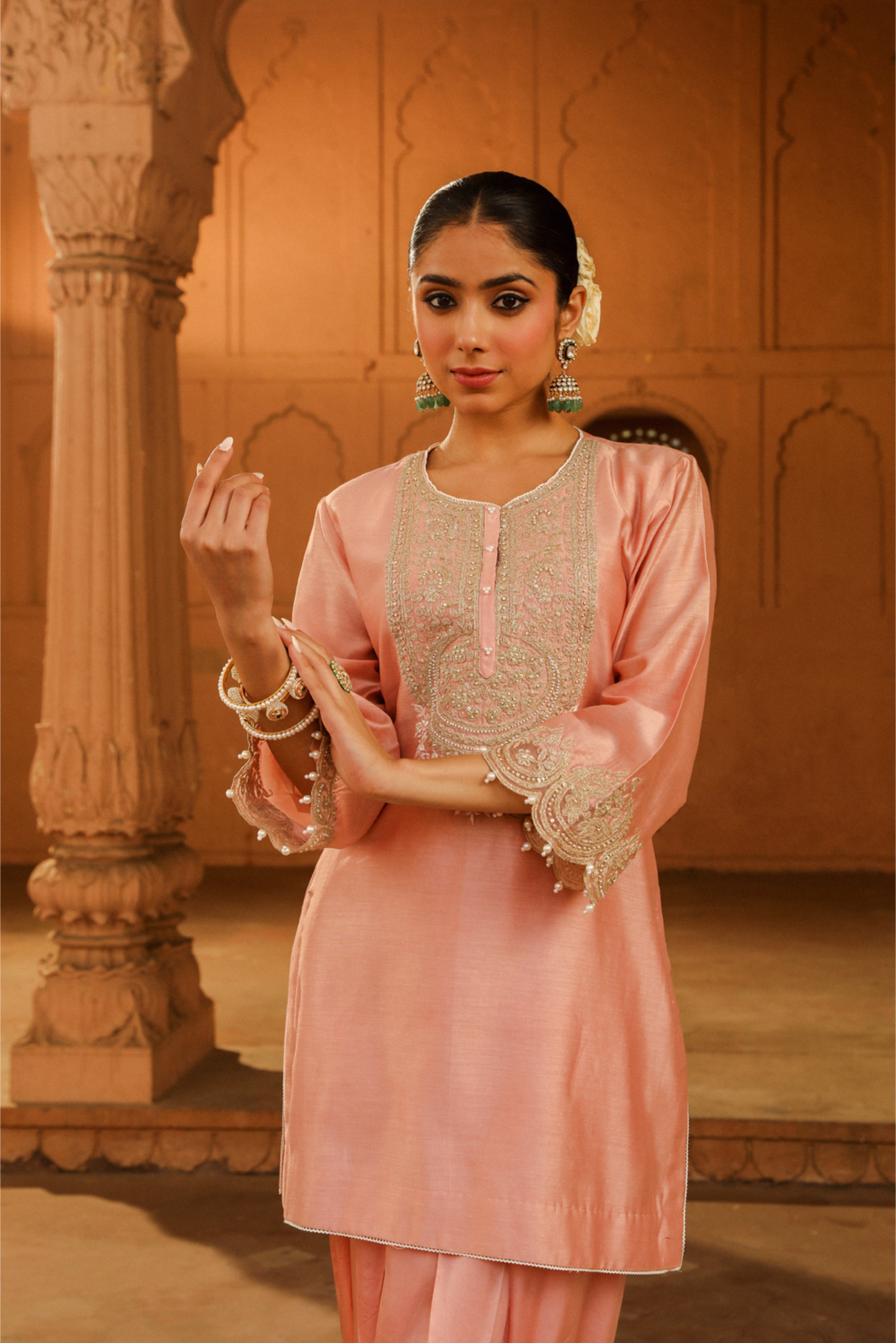 Arisa Short kurta with salwar - Off Rose