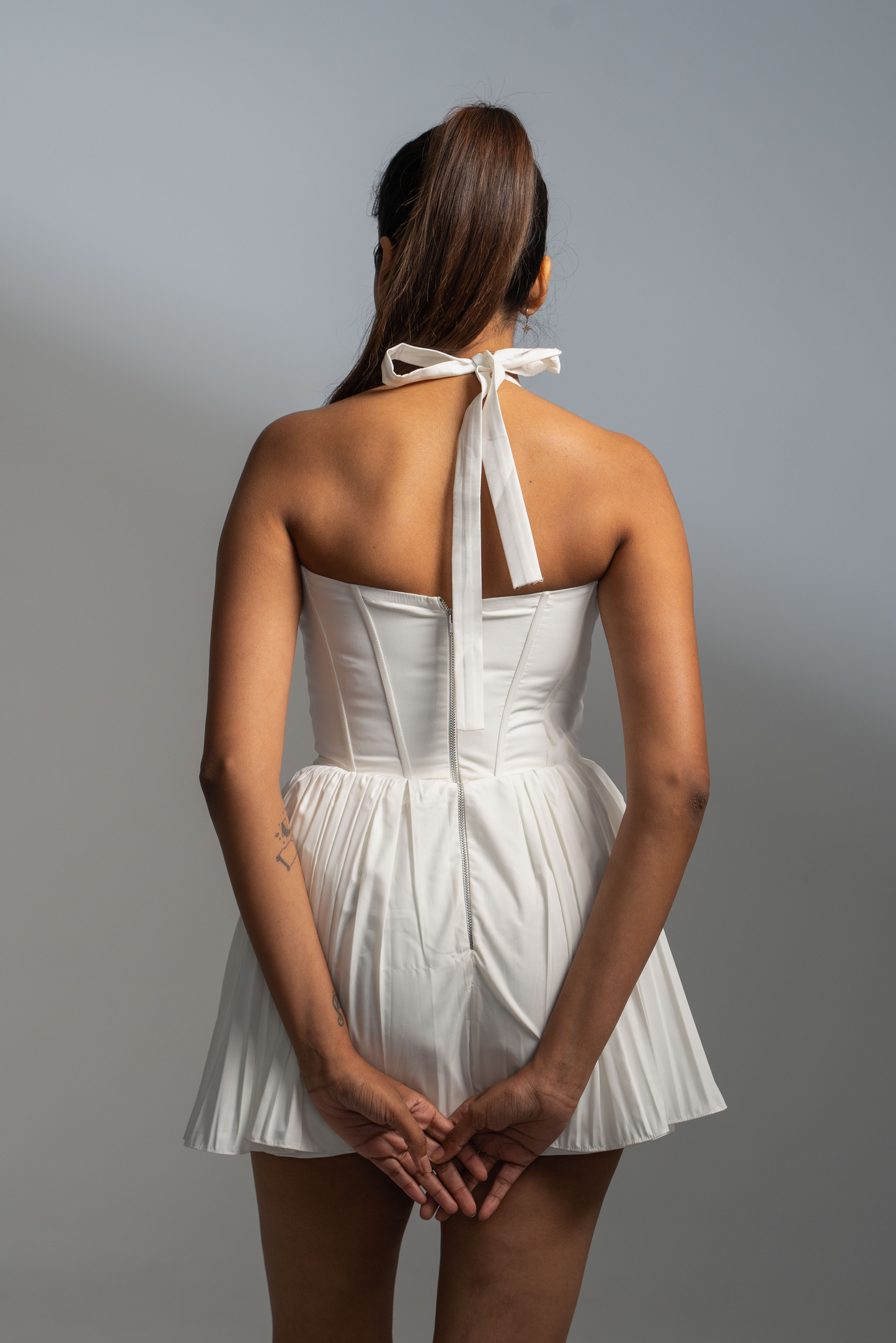 Ivory Corset Pleated Dress