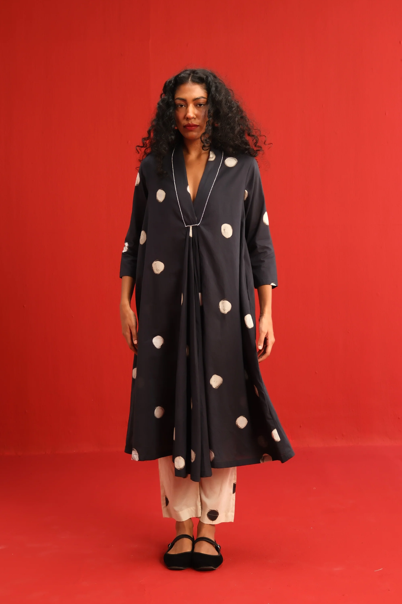 Polka A-line Kurta Set