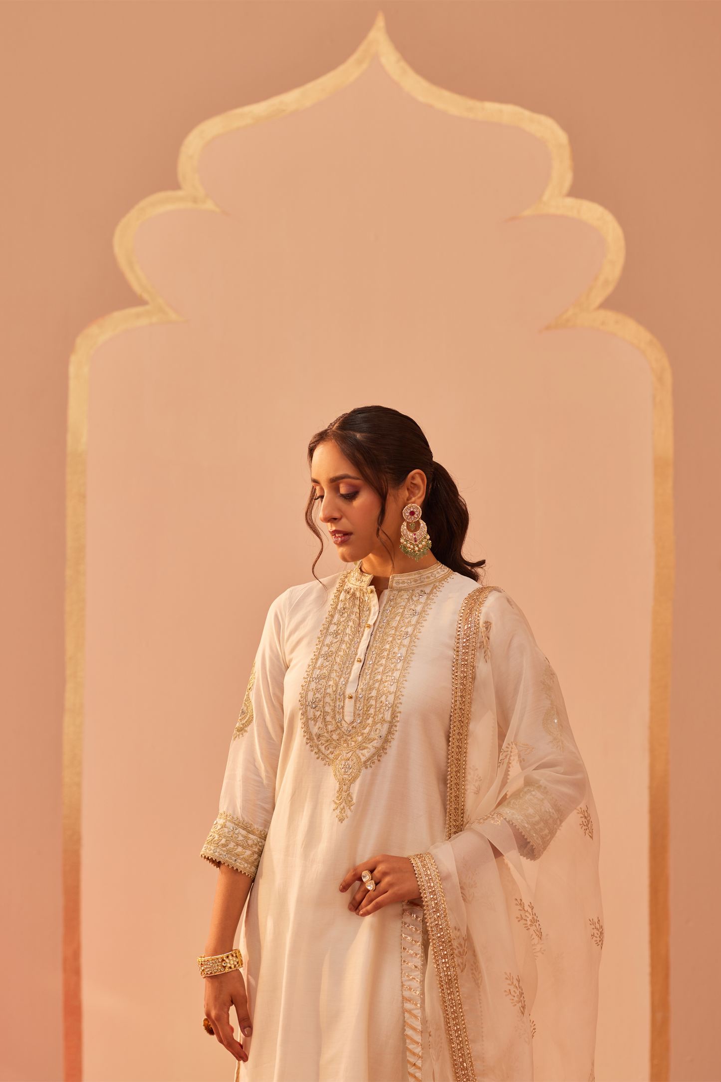 Zaniab Kurta Palazzo Set - Daisy Ivory