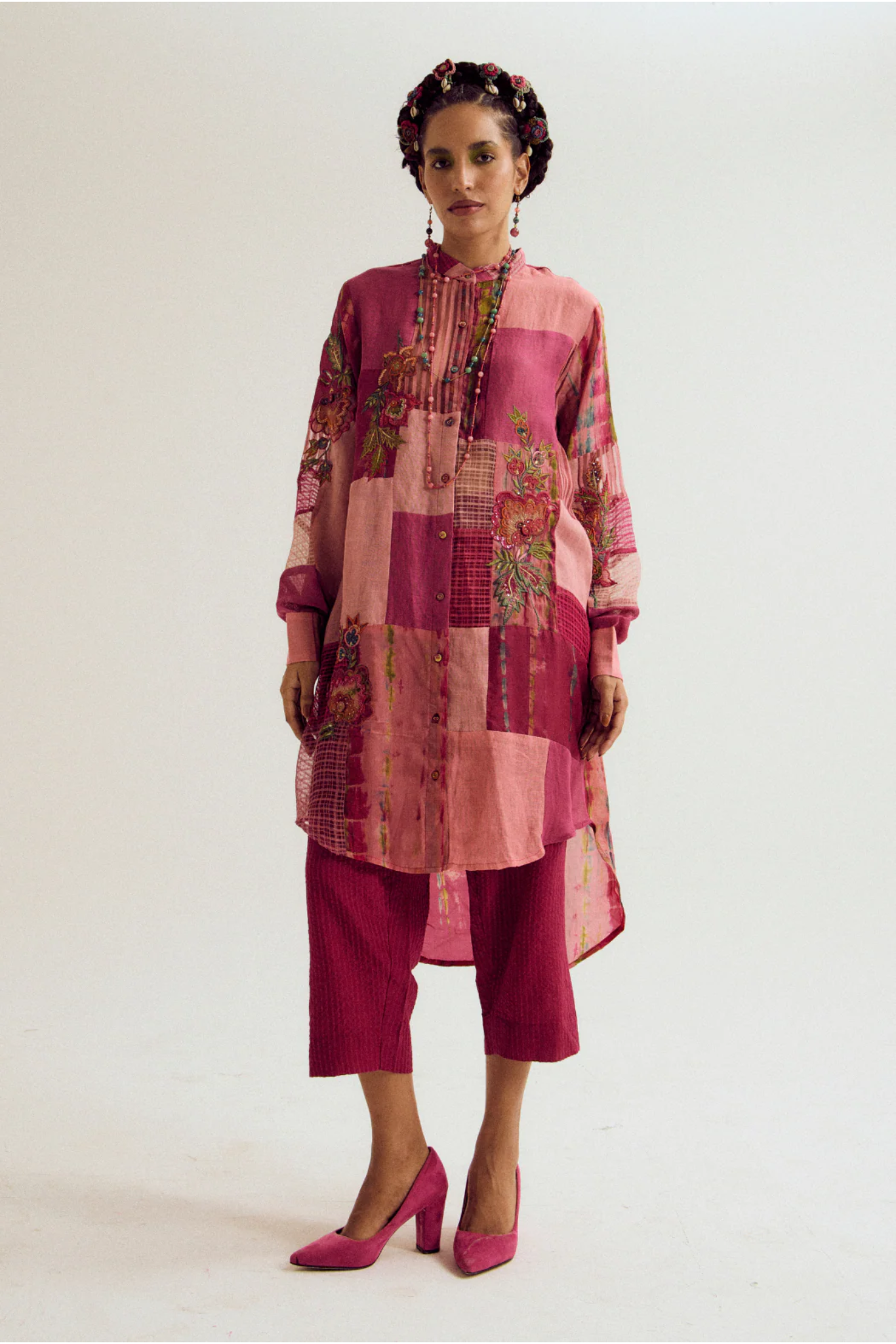Shrub Rose Patchwork Co-ord set- Fuchsia / Peach