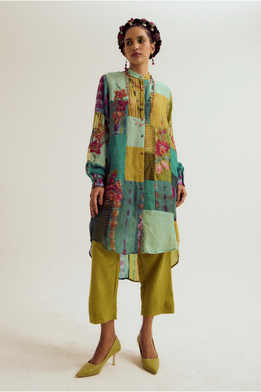 Shrub Rose Patchwork Co-ord Set- Turq / Green