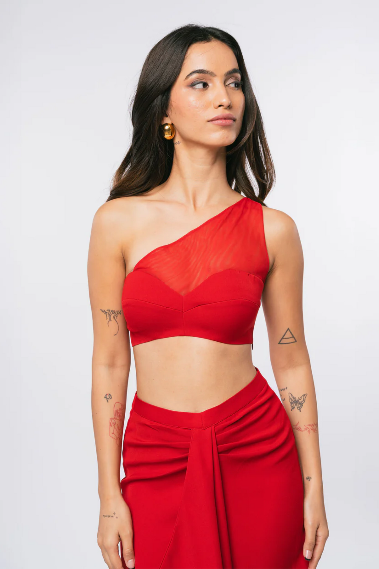 Red One Shoulder Mesh Bralette