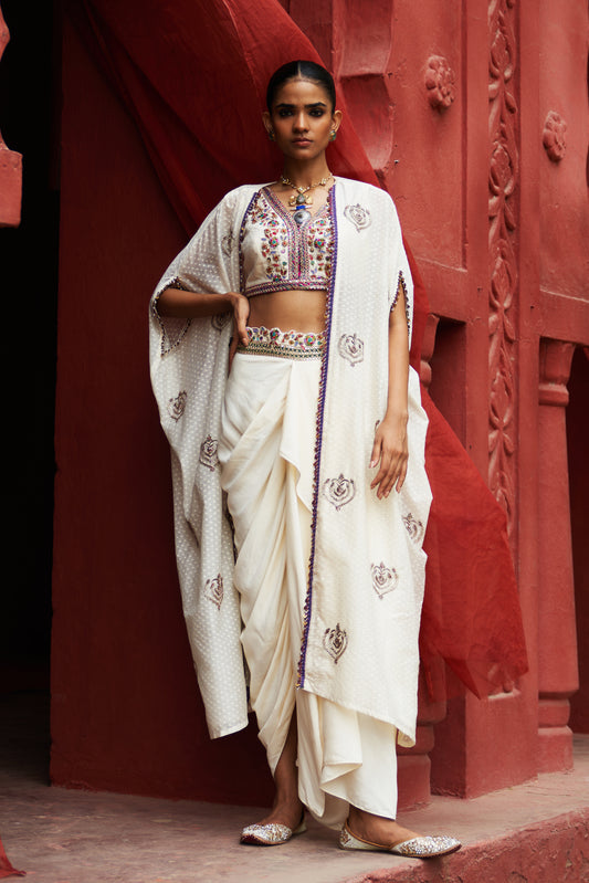 Ivory Embroidered Cape Set