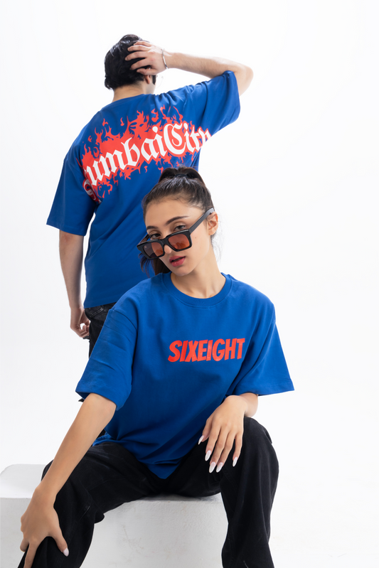 Not New York, Mumbai City Oversized Royal Blue Unisex T-Shirt