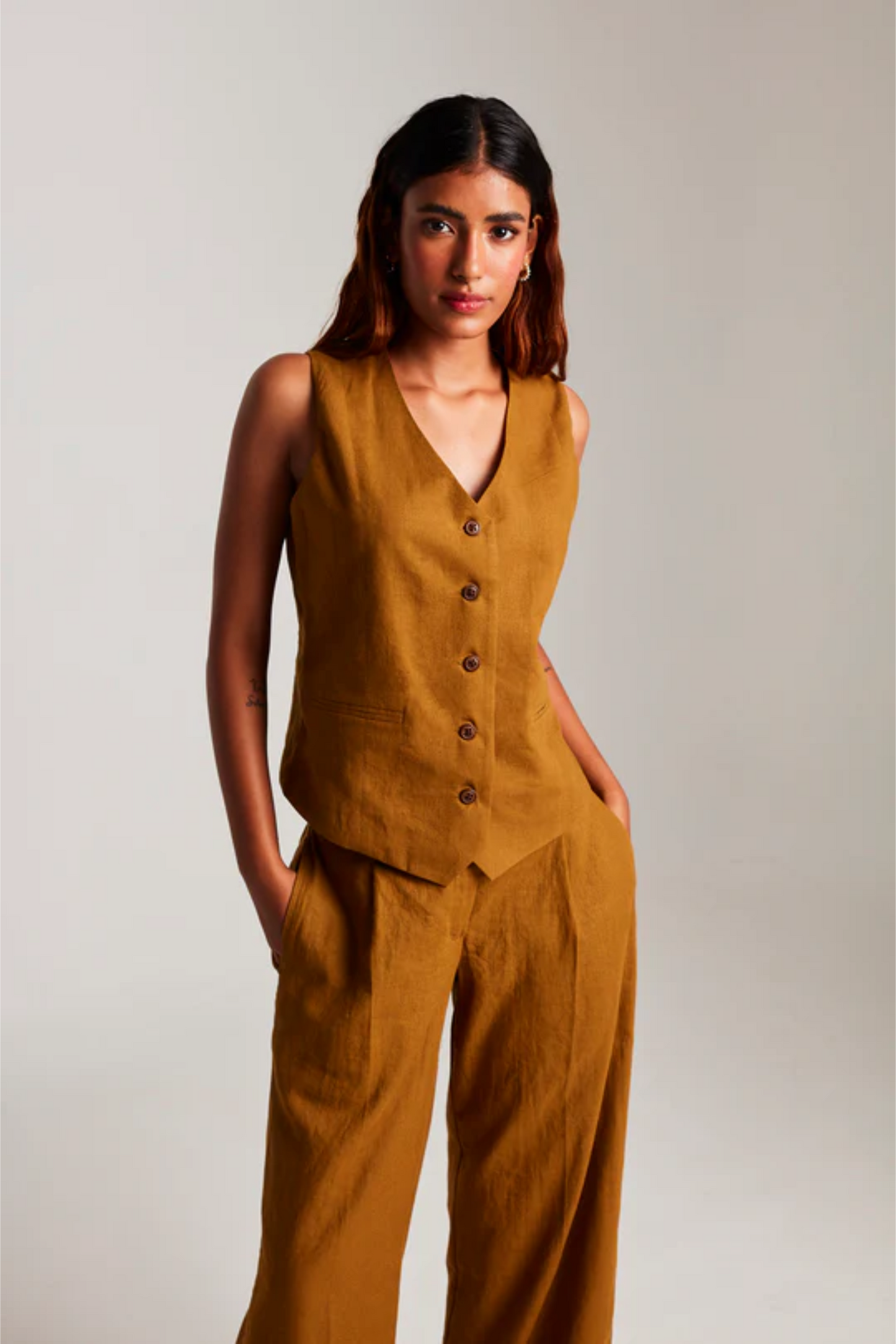 Olive Co-Linen Waistcoat