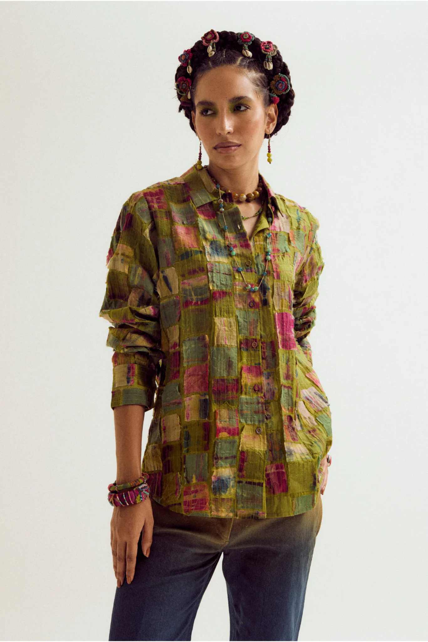Cosmos Patchwork Shirt- Green