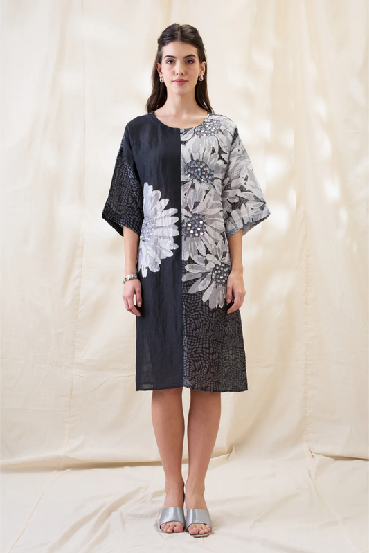 Ravya Embellished Boxy Dress (Black)