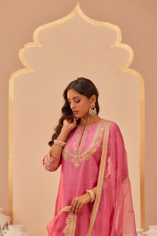 Nafisah Kurta Salwar Set - Flamingo Pink