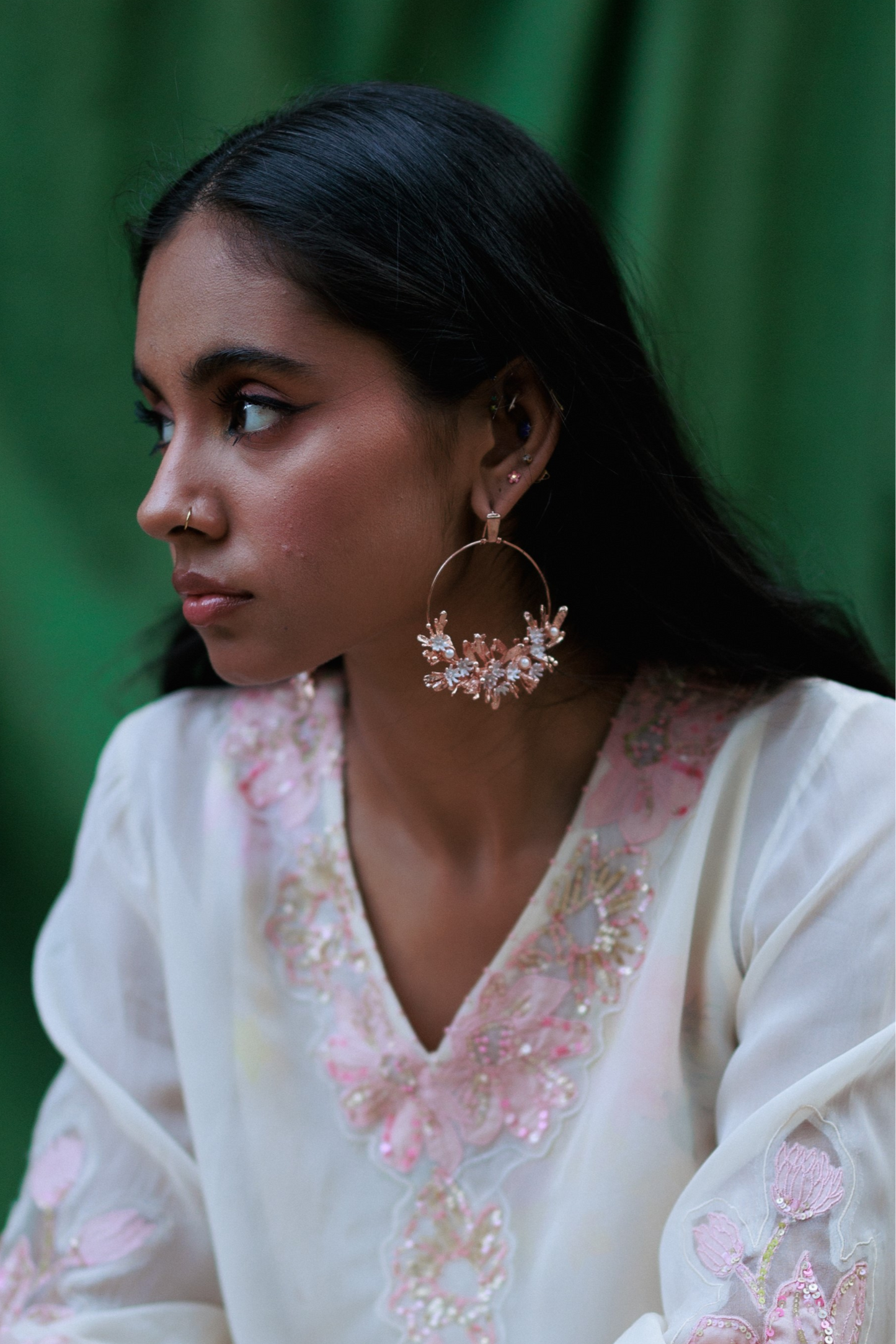 Blooming Crescent Chandbali Earrings - Rose Gold