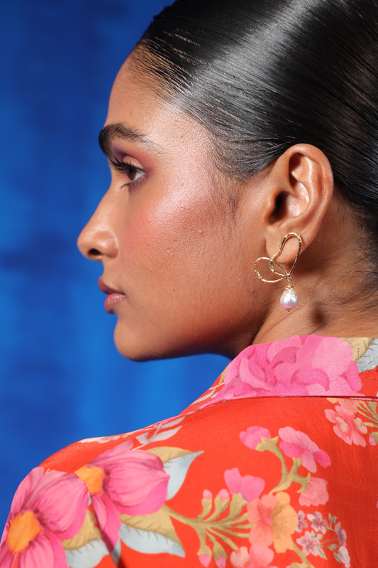 Wings of Spring Wireframe Butterfly Pearl Drop Studs - Gold