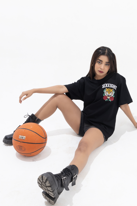 Roze Claw Black French Terry Cotton Embroidered Tee