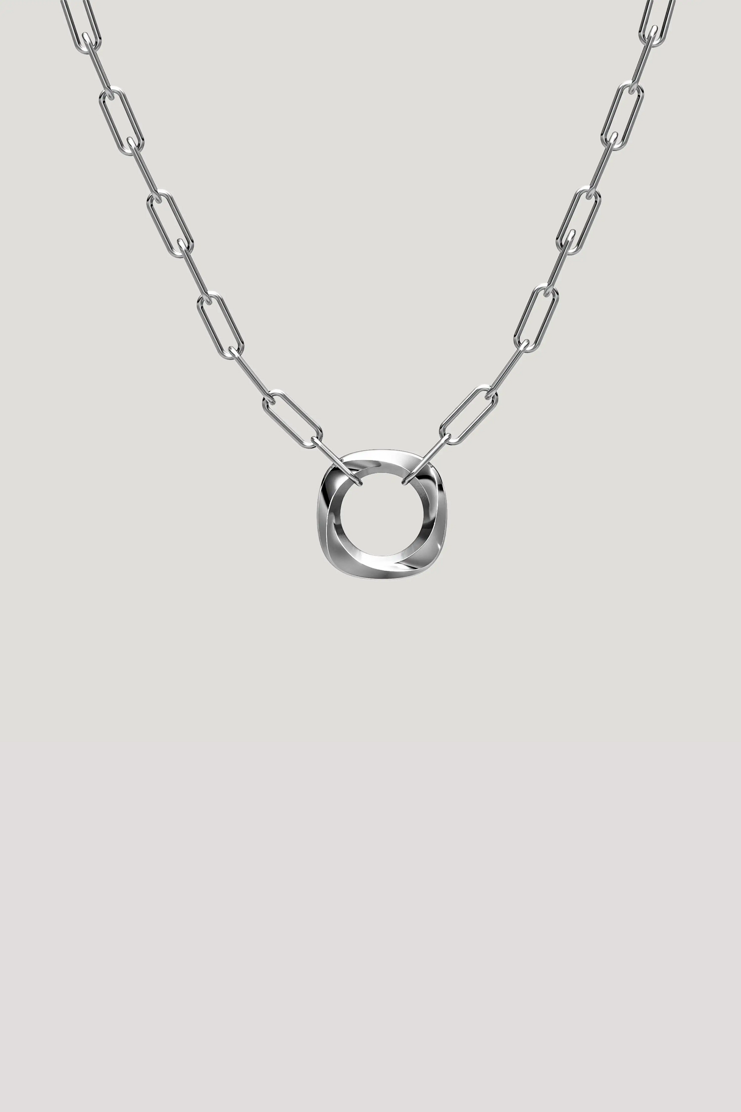 Squircle Pendant With Paperclip Chain In Sterling Silver