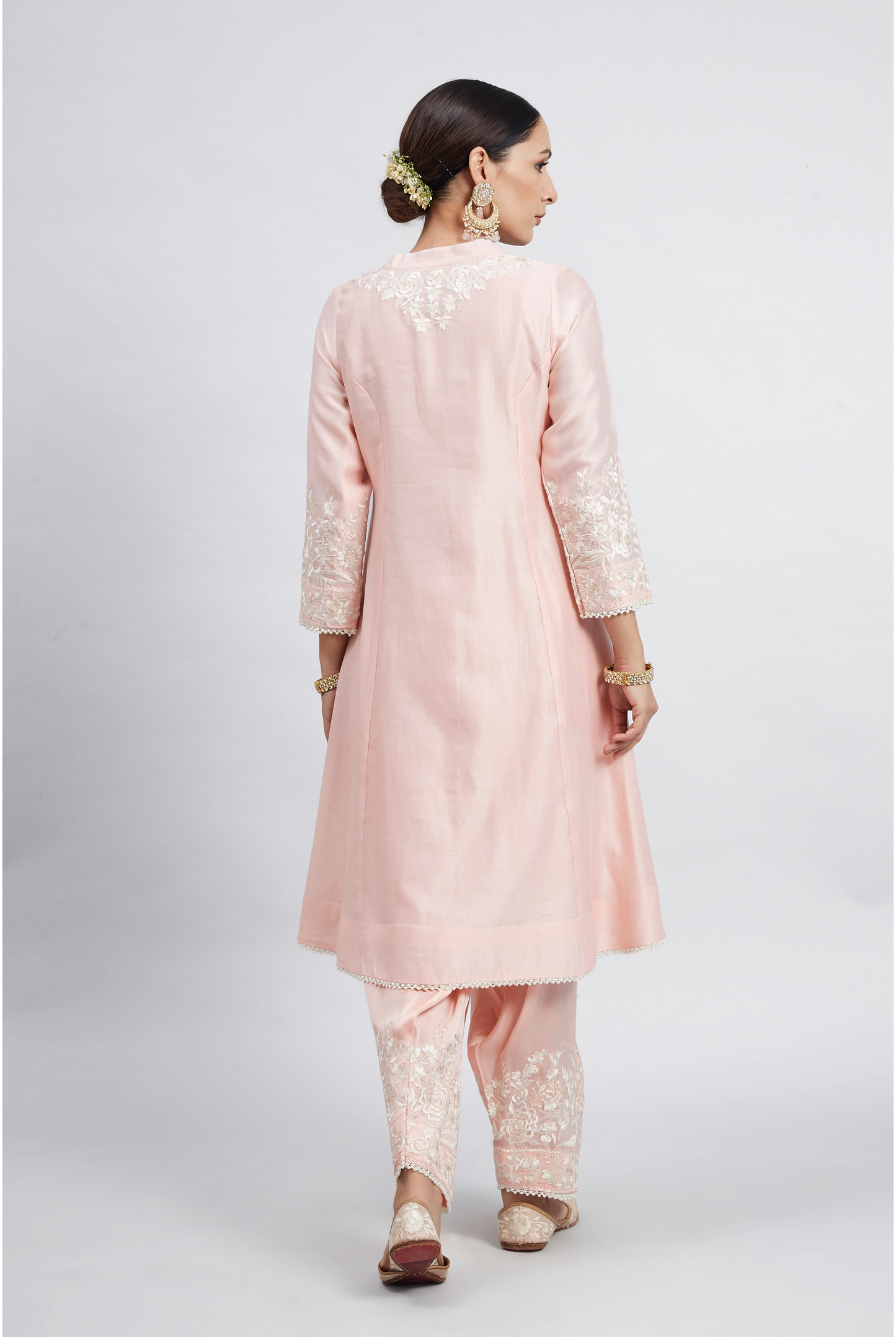 Kaina Pure Chanderi Silk Parsi Gara Embroidered Ensemble - Soft Pink