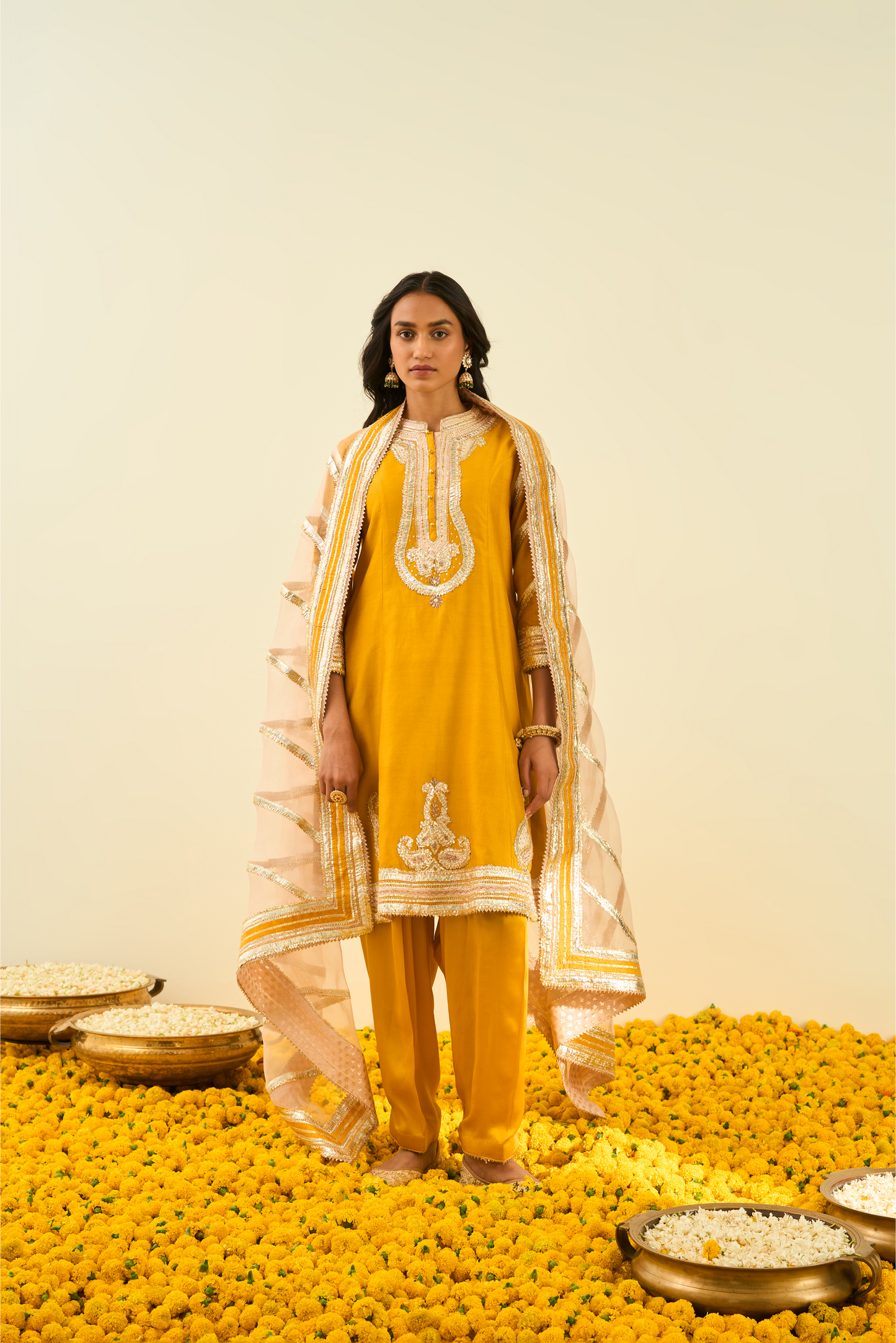 Sadiyah Kurta with Salwar and Dupatta - Glaze Mustard