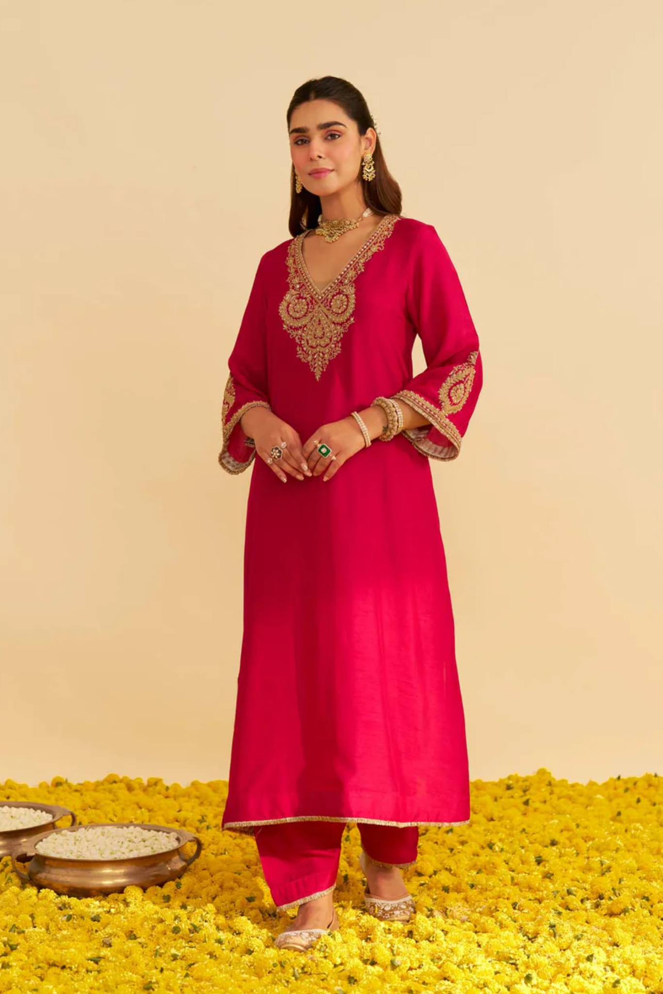Haayat - Hotpink Long Kaftan With Salwar