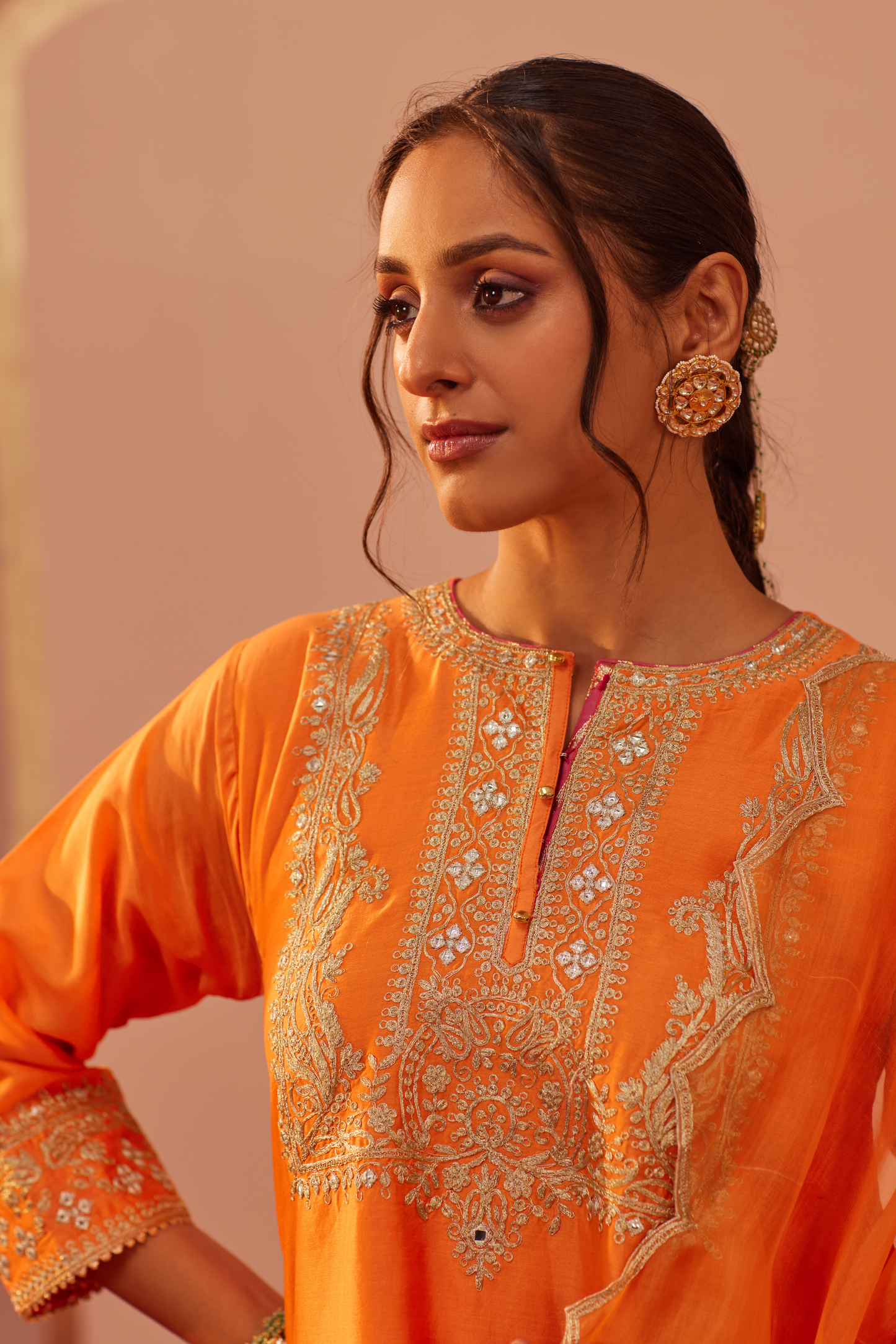 Aymra Kurta Set - Tangerine Orange