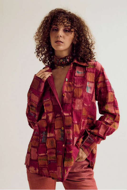 Cosmos Patchwork Shirt- Fuchsia
