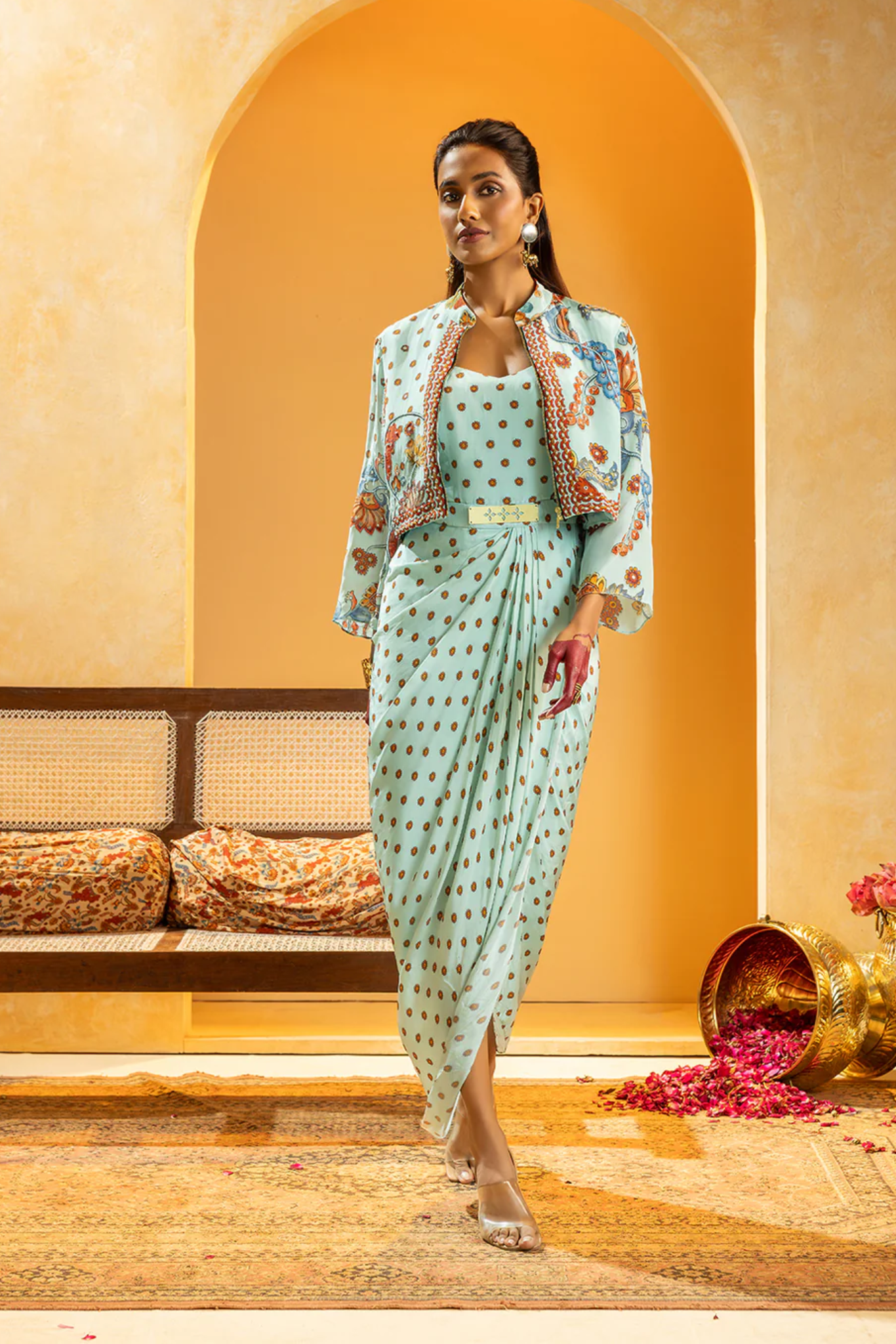 Rangtara embellished drape dress set