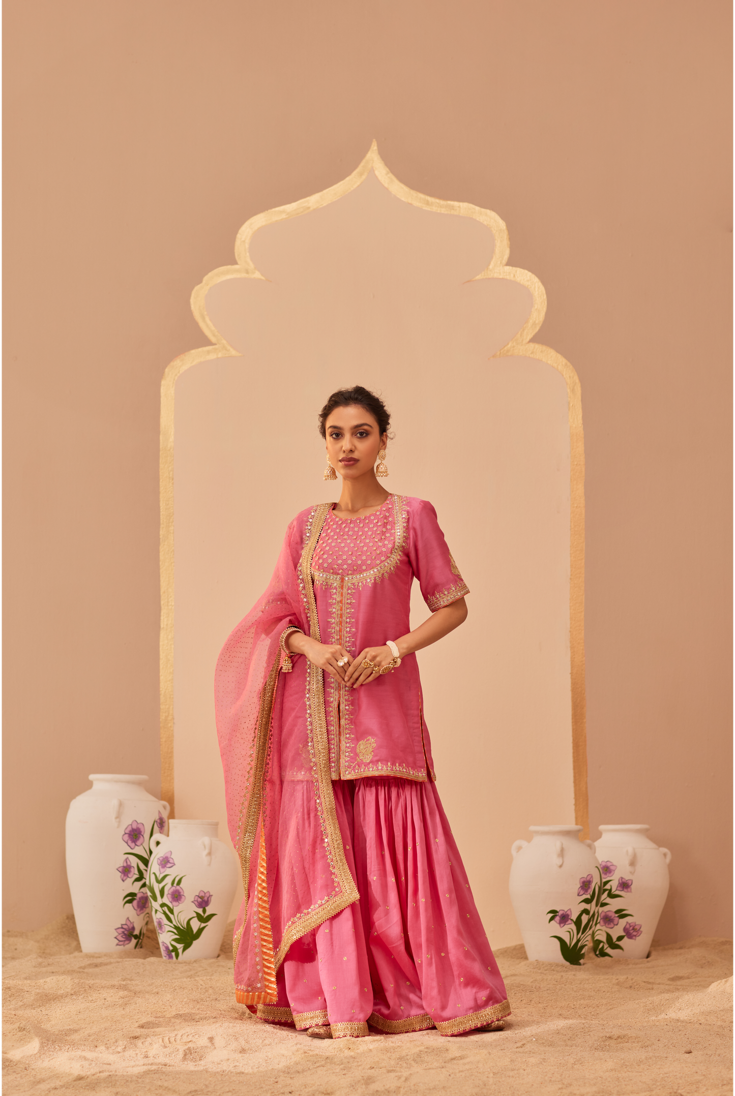 Suhair Kurta Garara Set - Flamingo Pink