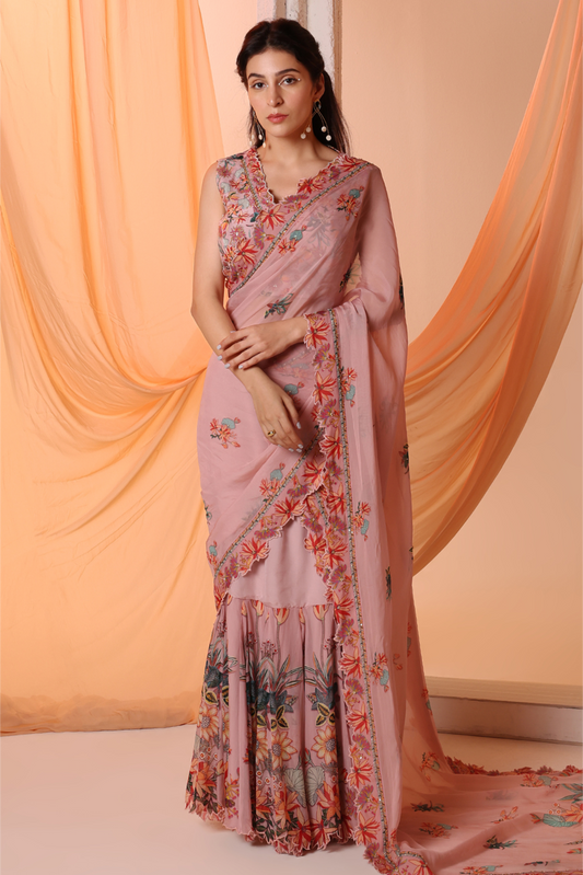 Aarani Embroidered Pre-stitch Saree set