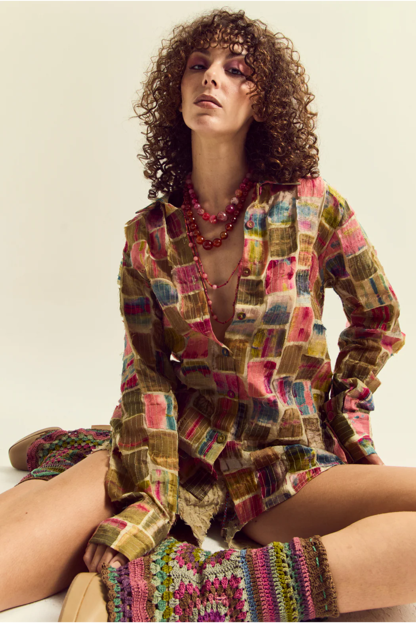 Cosmos Patchwork Shirt- Ecru