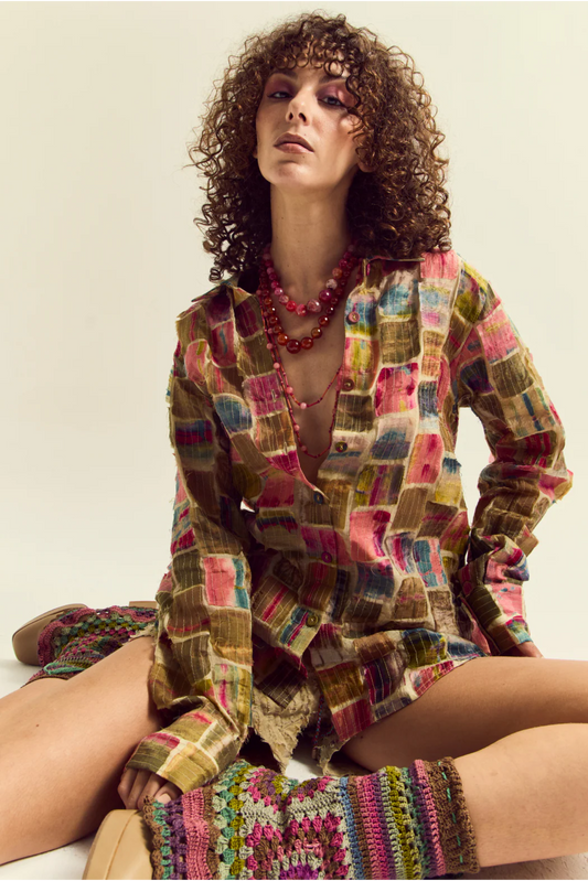 Cosmos Patchwork Shirt- Ecru