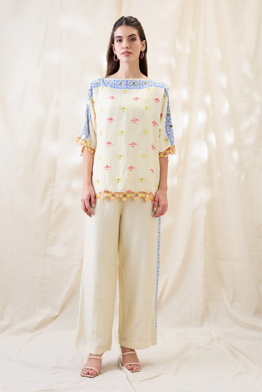 Kitchra Appliqued Kimono co-ord set (Beige)