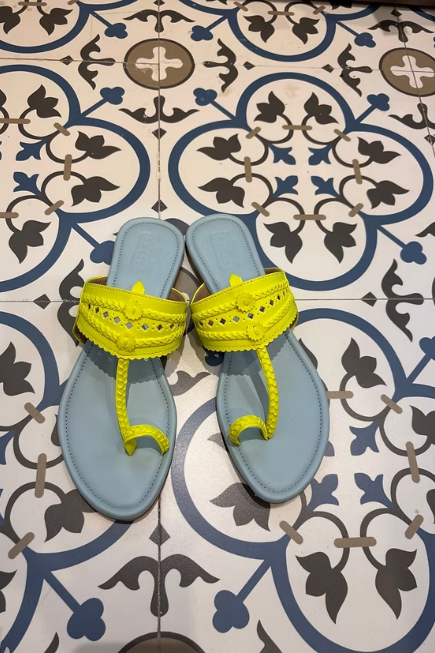 Sky Blue and Neon Yellow Flats