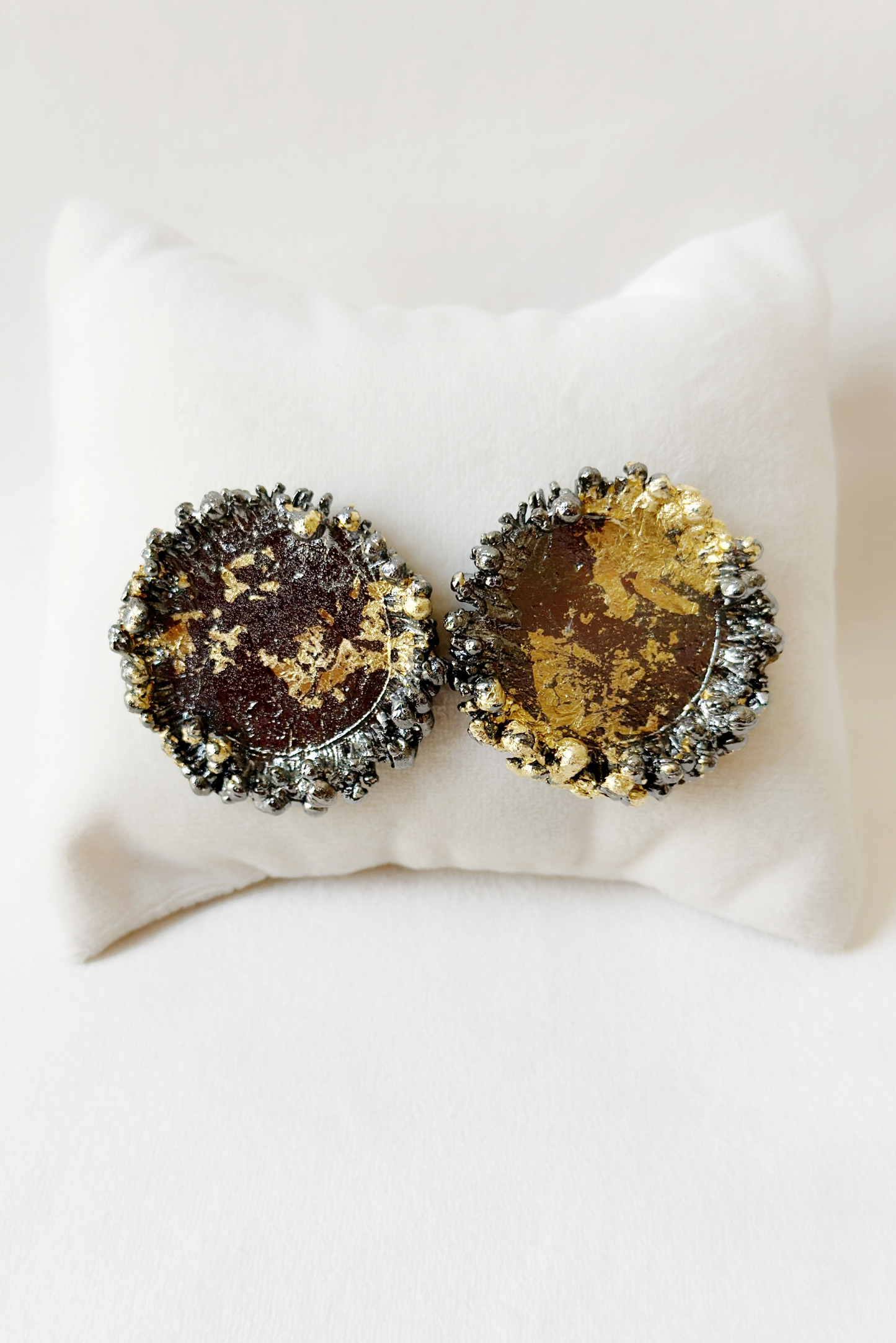 Two Tone bubbly crater studs Black and Gold