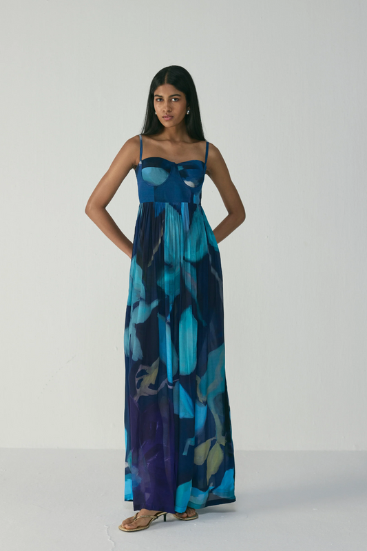 BLUE LAGOON CREPE BRALETTE DRESS