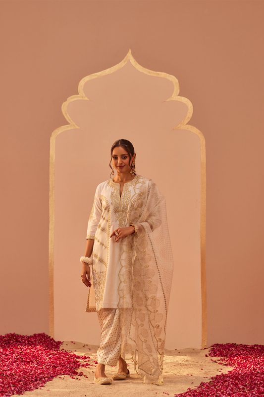 Rashida Kurta Salwar Set - Daisy Ivory