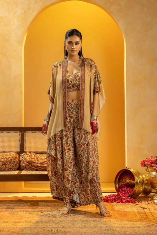 Rangtara embellished layered pant set with cape