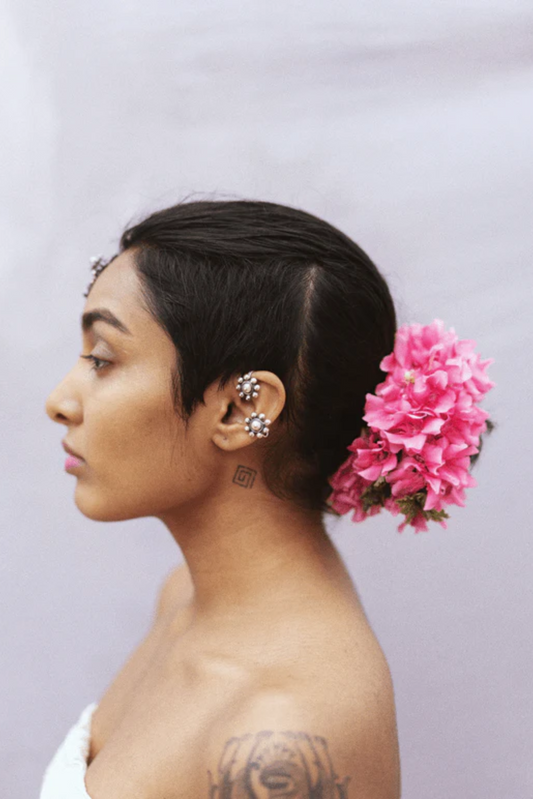 Flower Ear Clip - Silver