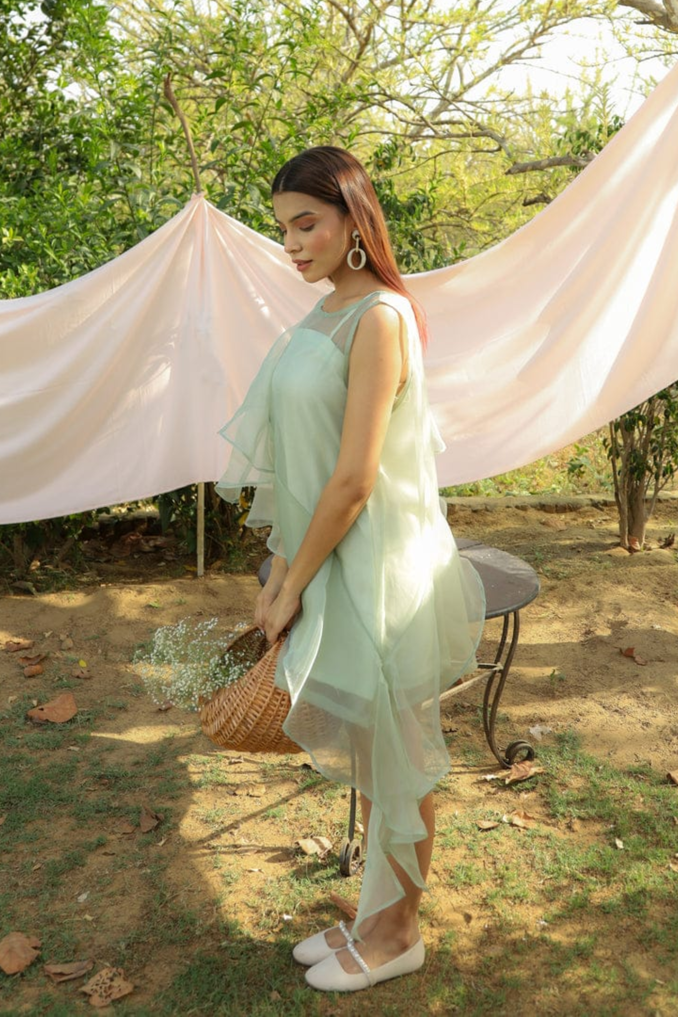 Pistachio Organza Shift Dress