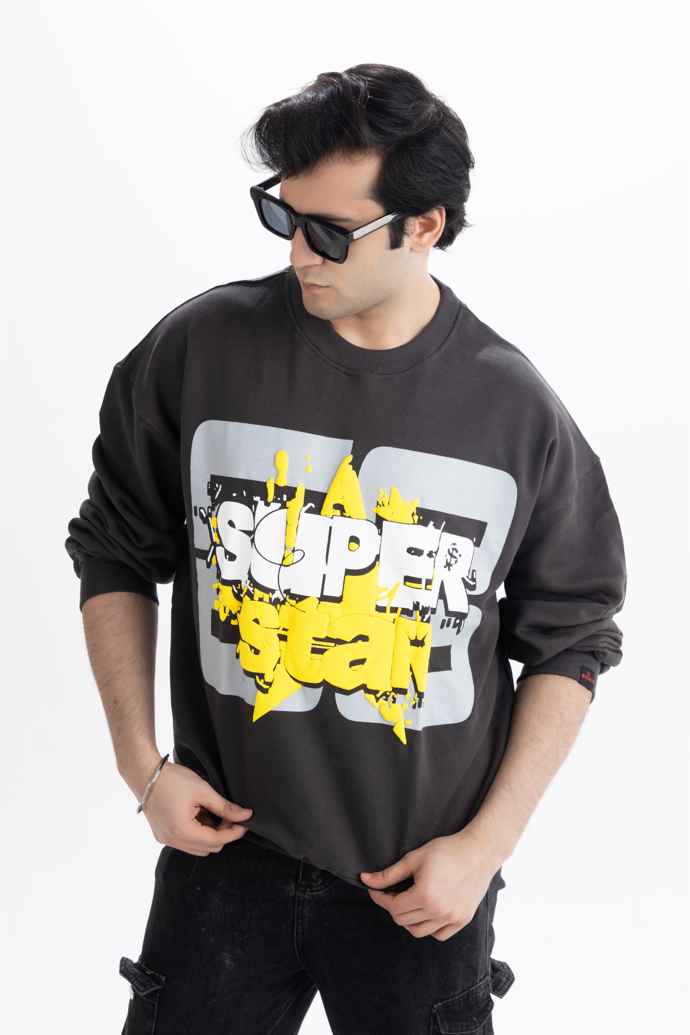 Starboy Syndrome Oversized Charcoal Grey French Terry Cotton Sweatshirt