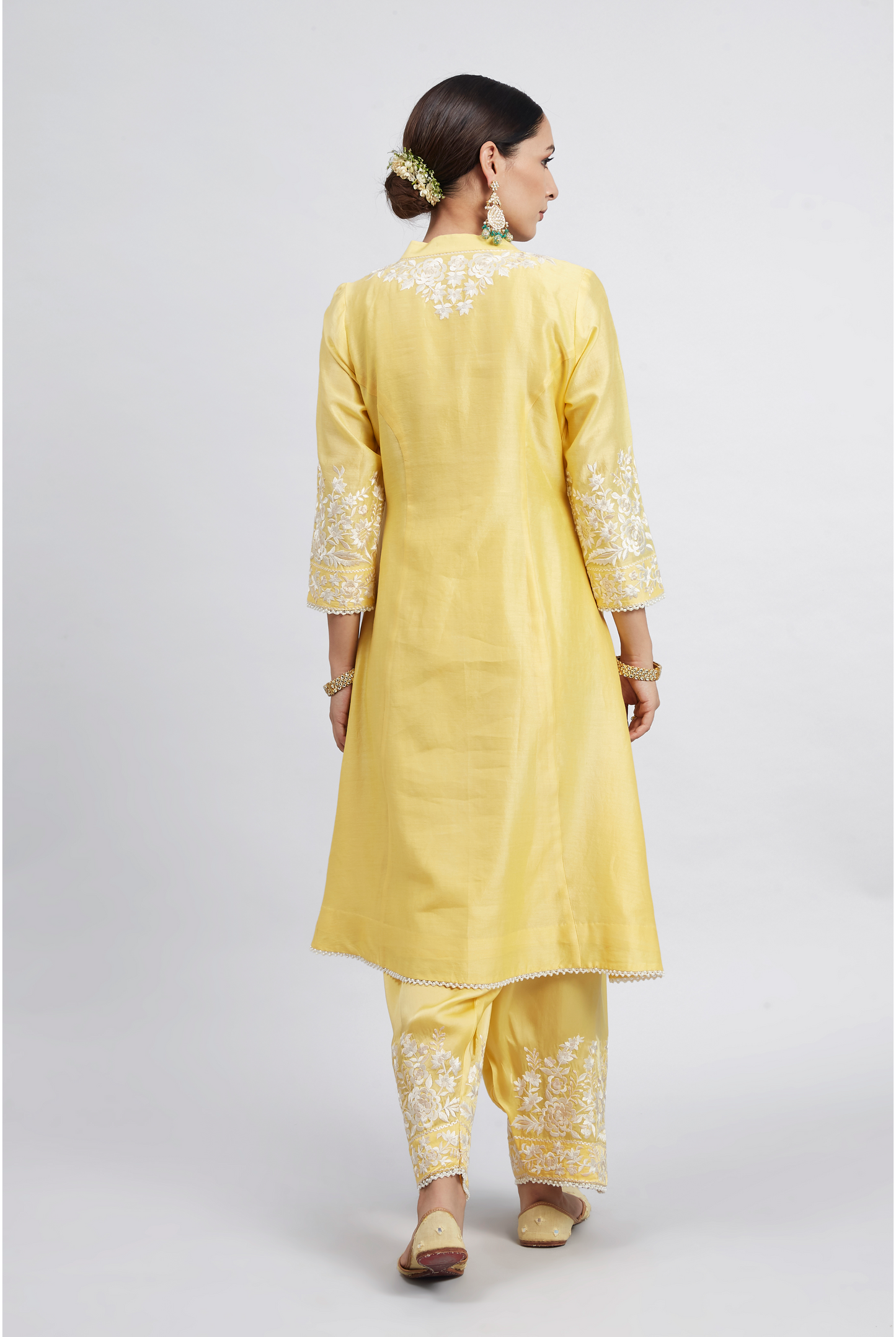 Kaina Pure Chanderi Silk Parsi Gara Embroidered Ensemble - Daffodil Yellow