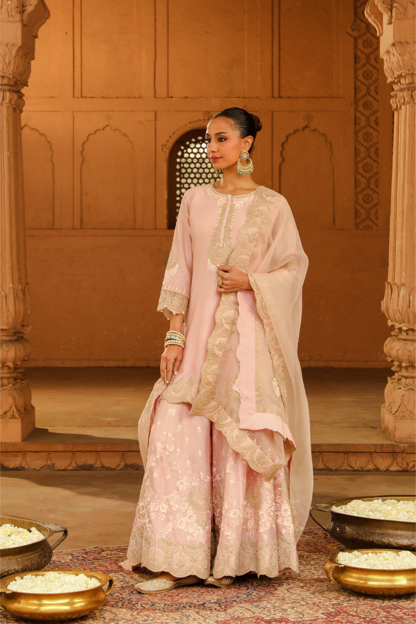 Ayda Short kurta with sharara and dupatta - Blush Pink