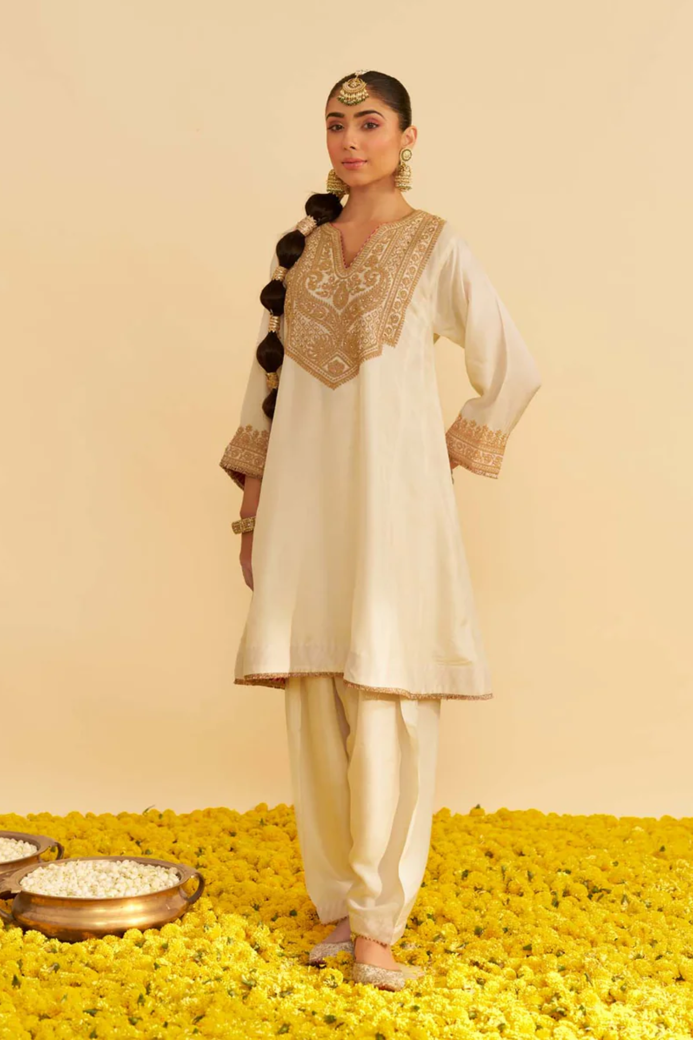 Mehza - Daisy Ivory Short Chauga With Salwar and Dupatta