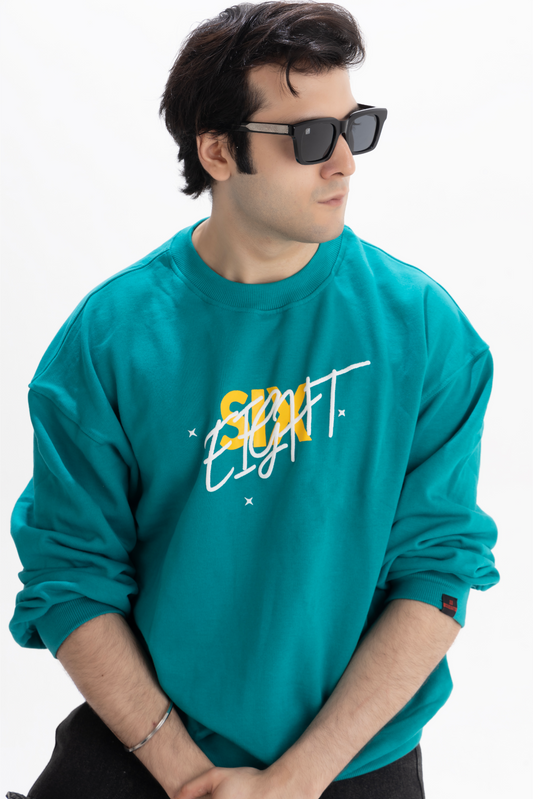 Unveiled Oversized Teal Blue French Terry Cotton Sweatshirt