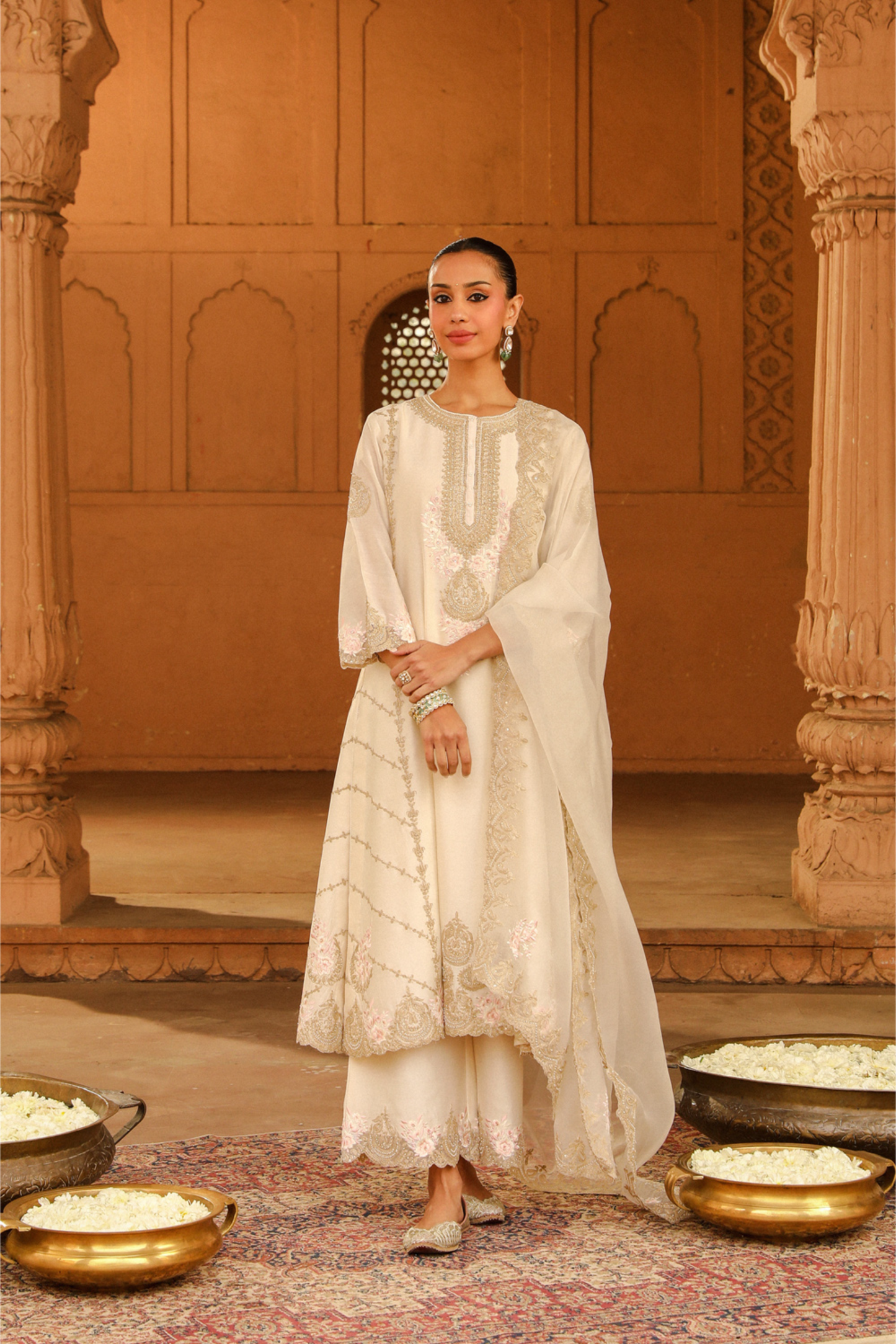 Yusra A-line palazzo suit with dupatta - Daisy Ivory