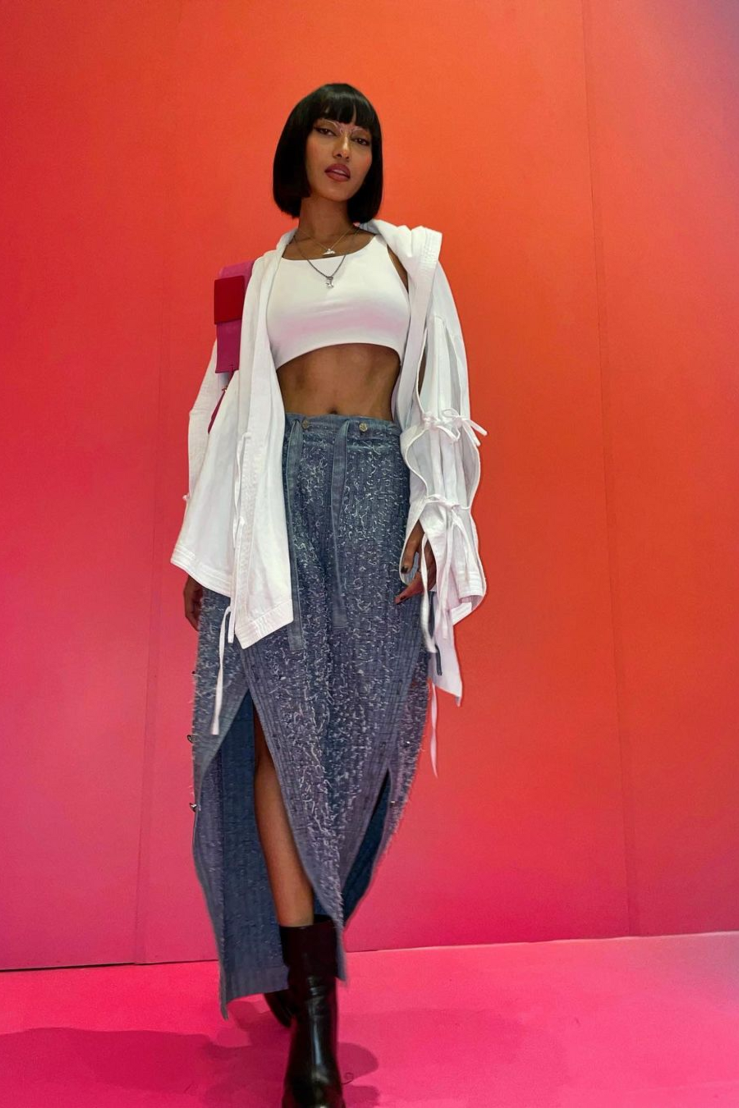 White Deconstructed Denim Cape Jacket