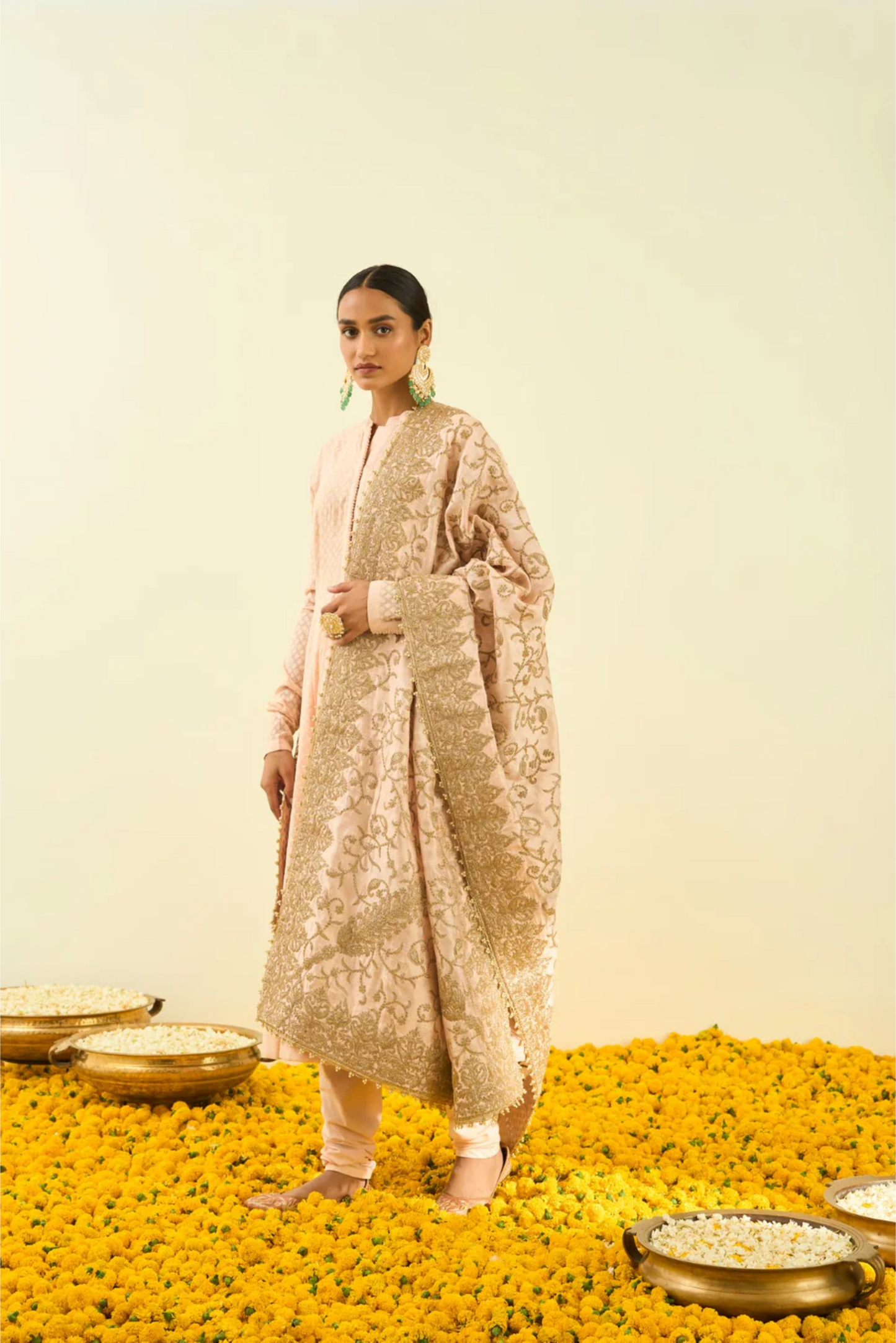 Rosepink Paisley Tilla Embroidery Odhni