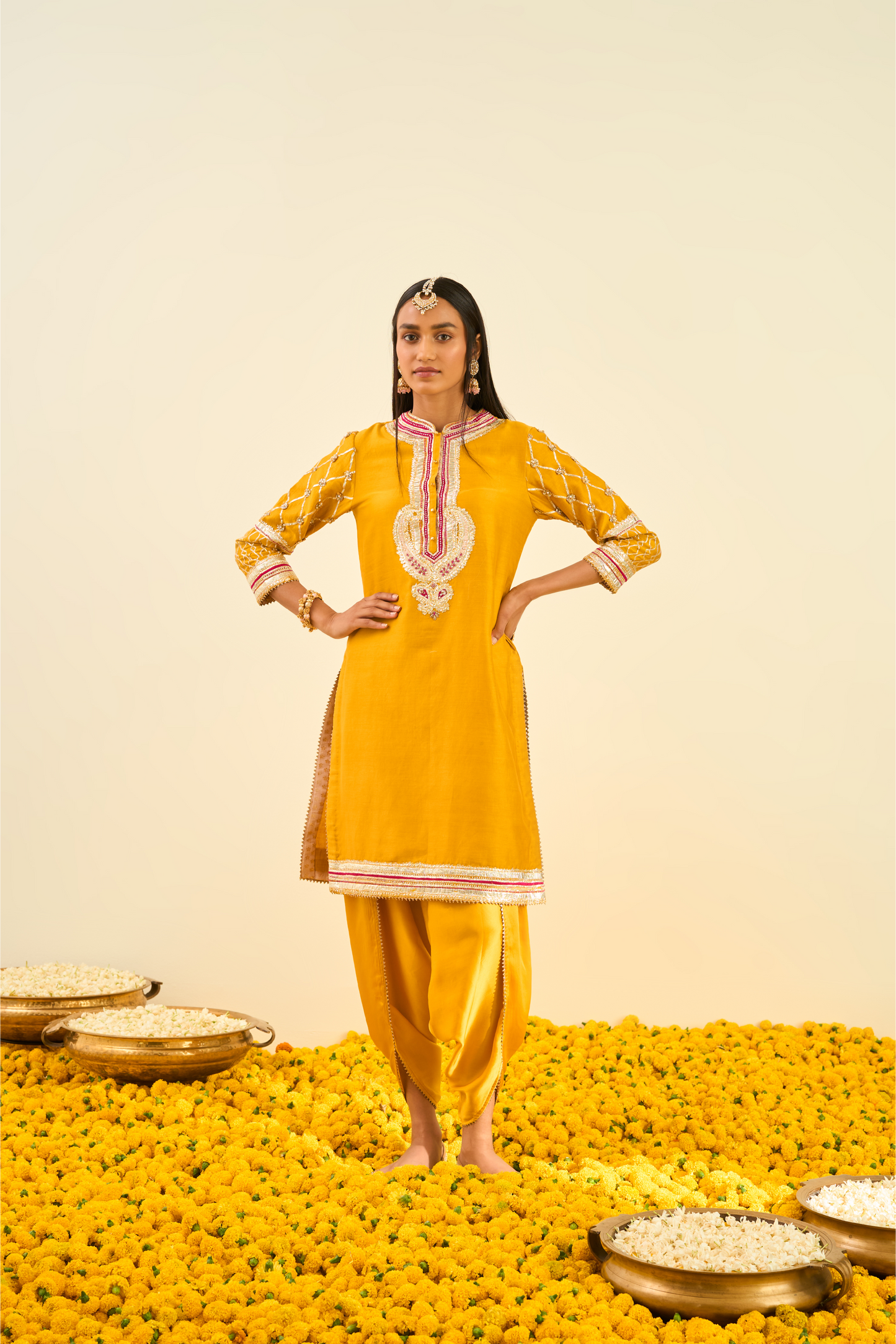 Aminah Kurta With Dhoti - Glaze Mustard