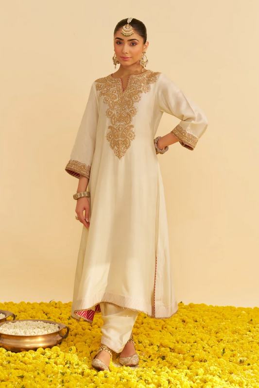 Hiba - Daisy Ivory Long Kaftan With Salwar