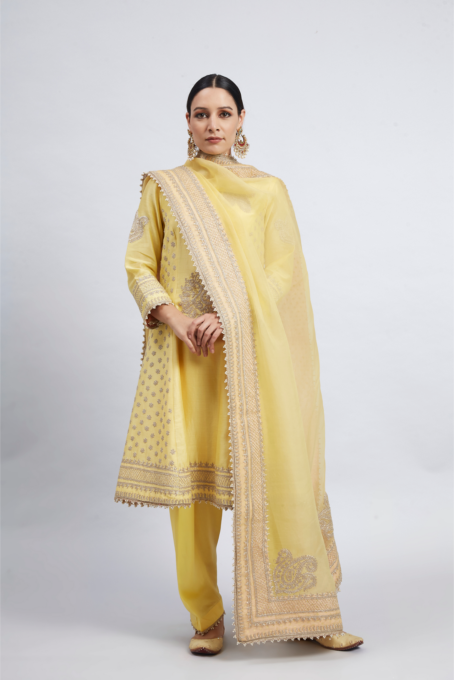 Naazira Embroidered Kurta Set - Daffodil Yellow