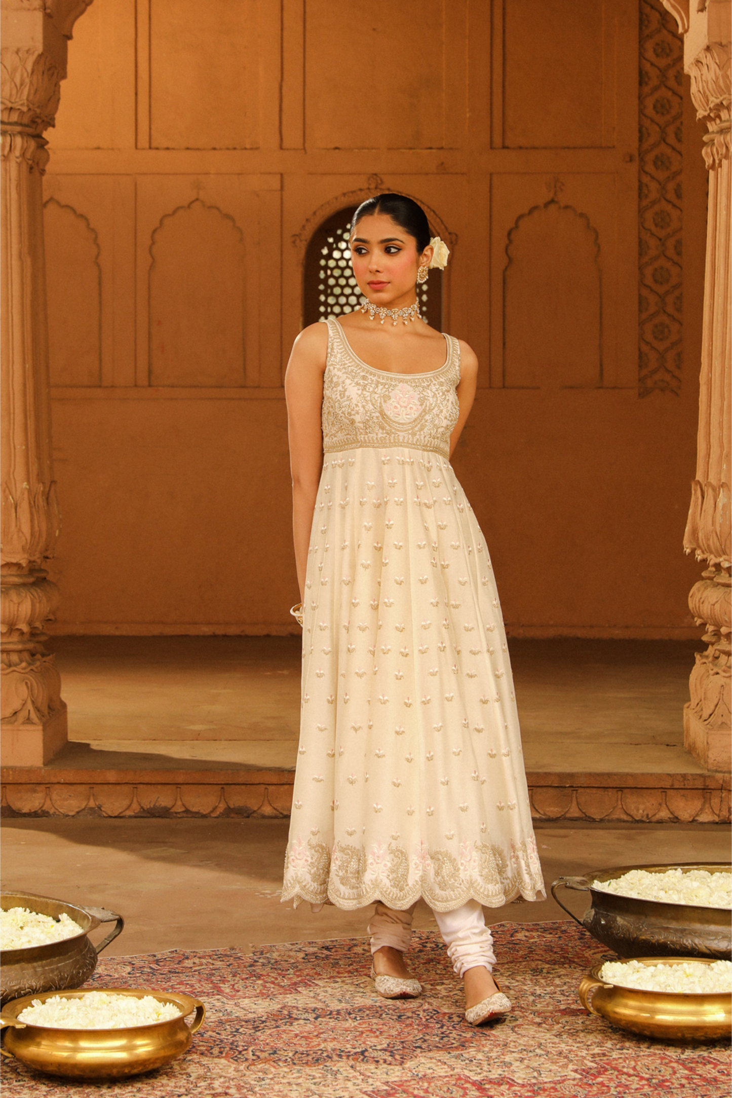 Wafiya Long Anarkali with chooridaar and dupatta - Daisy Ivory