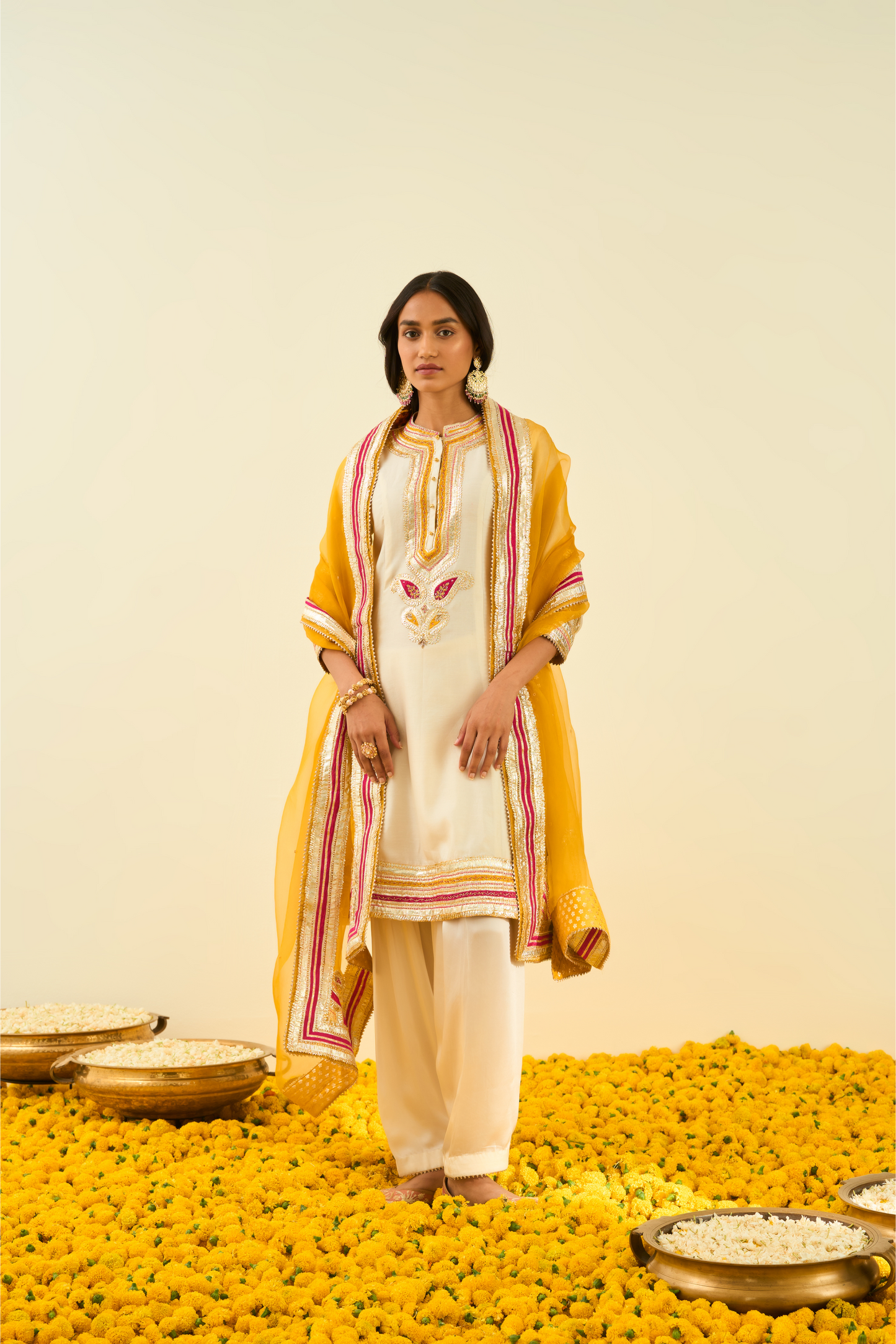 Sadirah Kurta with Salwar and Dupatta - Daisy Ivory