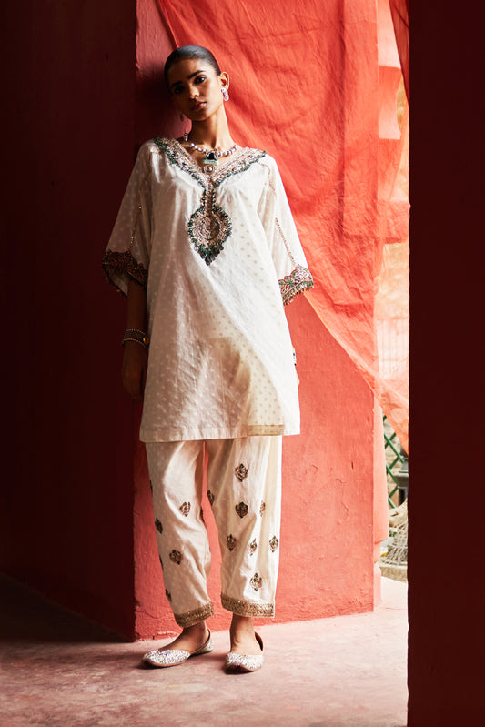 Ivory Short Kaftan Kurta and Salwar Set